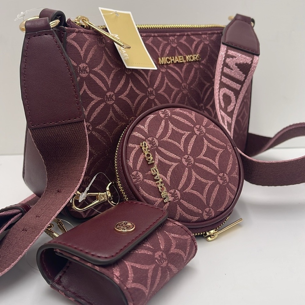 MICHAEL KORS Jet Set Travel Small Logo Jacquard Crossbody With Tech Attach - Oxb - Picture 2 of 16